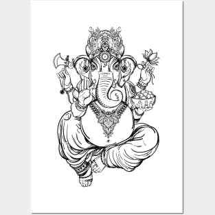 Ganesh: Hindu Spiritual Elephant Lord In Lotus Pose Posters and Art